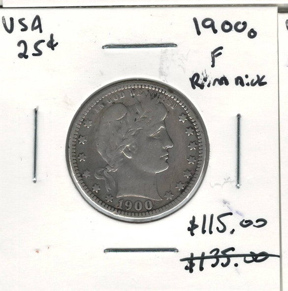 United States: 1900o 25 Cent F12 with Rim Nick