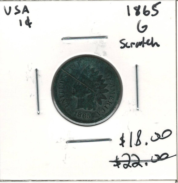 United States: 1865 1 Cent G4 with Scratch United States: 1865 1 Cent G4 with Scratch