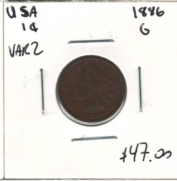 United States: 1886 1 Cent Variety 2  G4