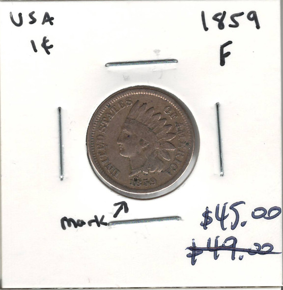 United States: 1859 1 Cent Small Letters F12 with Mark