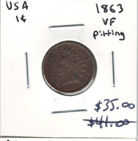 United States: 1863 1 Cent VF20 with Pitting United States: 1863 1 Cent VF20 with Pitting