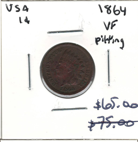 United States: 1864 1 Cent VF20 with Pitting