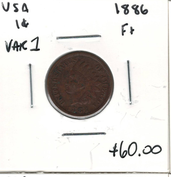 United States: 1886 1 Cent Variety 1 F15