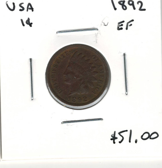 United States: 1892 1 Cent EF40
