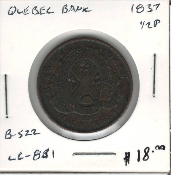 Quebec Bank: 1837 Half Penny  LC-8B1