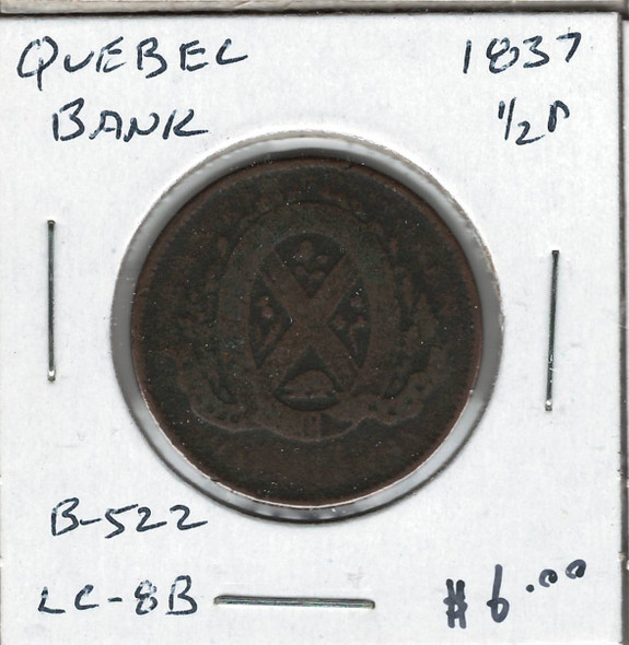 Quebec Bank: 1837 Half Penny LC-8B
