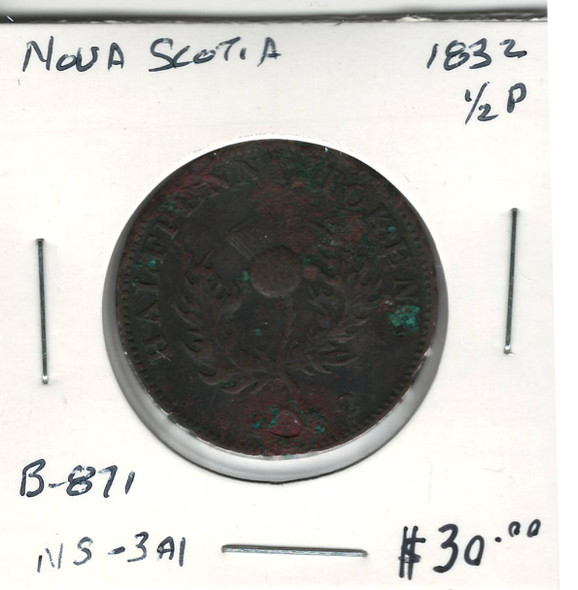 Nova Scotia: 1832 Half Penny NS-3A1