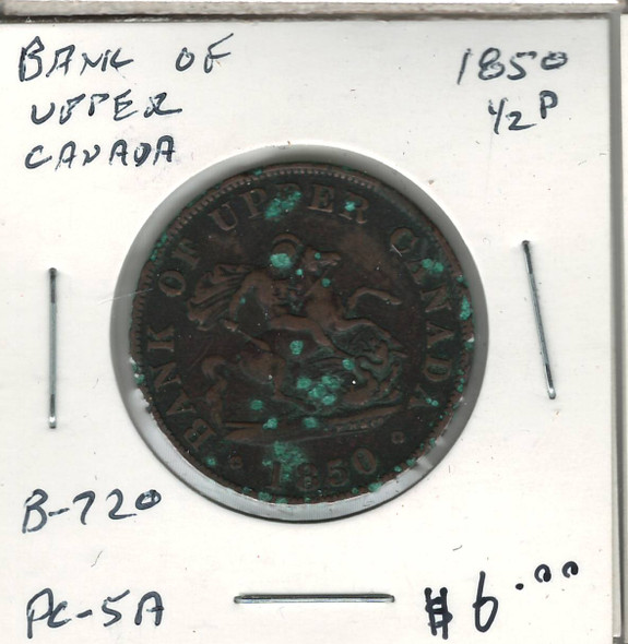 Bank of Upper Canada: 1850 Half Penny PC-5A Bank of Upper Canada: 1850 Half Penny PC-5A