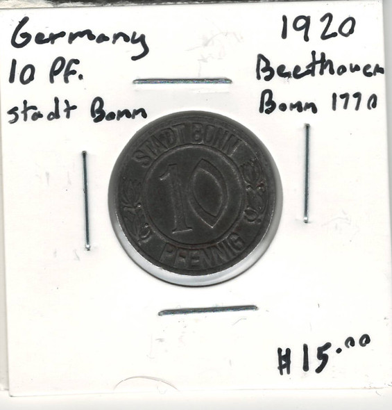 Germany: 1920 10 Pfennig Beethoven Bomm 1770 Stadt Bomm