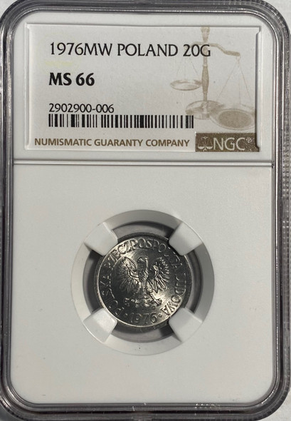 Poland: 1976MW 20 Groszy NGC MS66