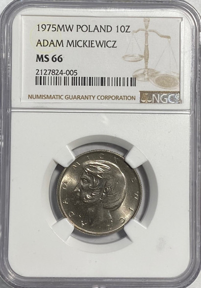 Poland: 1975MW 10 Zloty Adam Mickiewicz NGC MS66