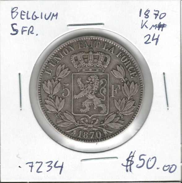 Belgium: 1870 5 Francs