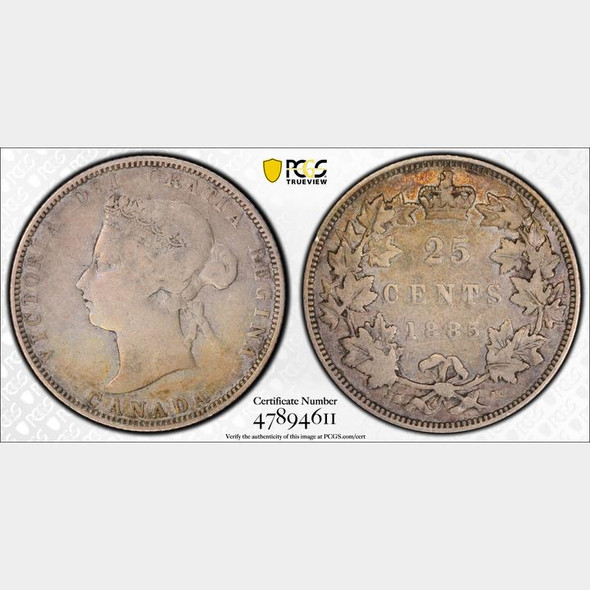 Canada: 1885 25 Cents Curved 5 PCGS VF25