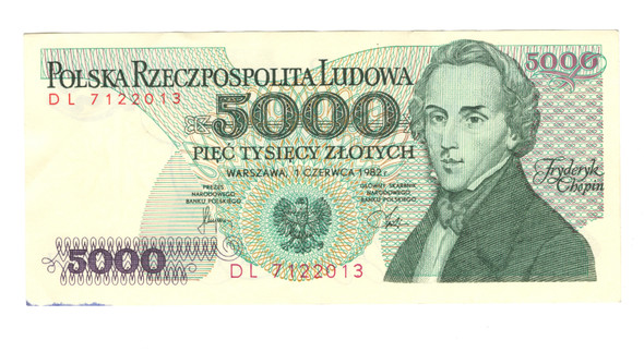 Poland: 1982 5000 Zlotych Banknote DL