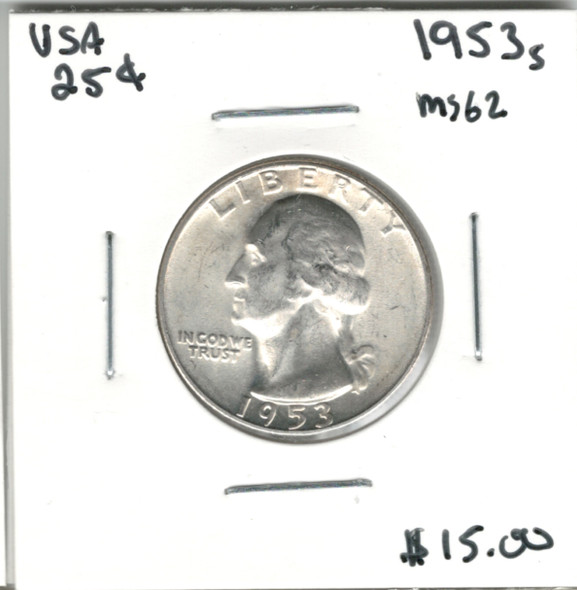 United States: 1953S 25 Cent MS62