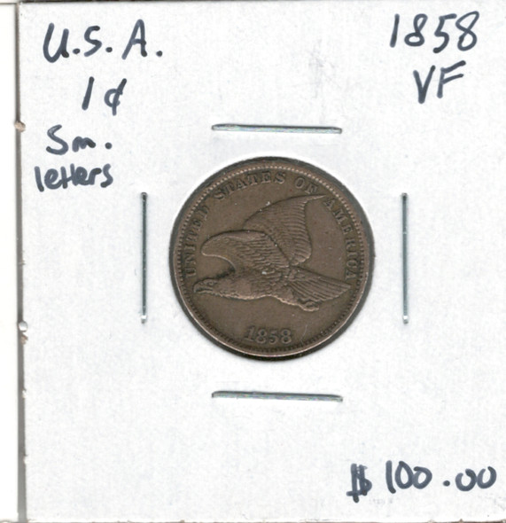 United States: 1858 1 Cent Small Letters VF20