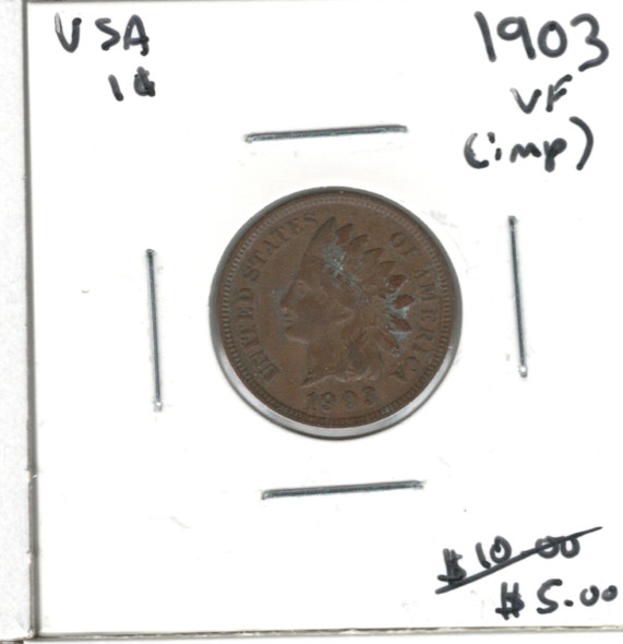 United States: 1903 1 Cent VF20 with Imperfections