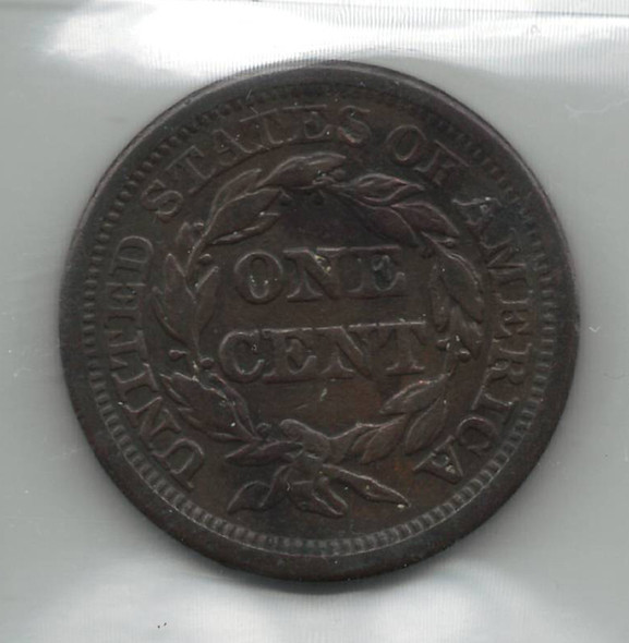 United States: 1844 1 Cent Braided Hair ICCS VF20