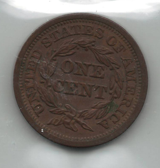United States: 1846 1 Cent Braided Hair Small Date ICCS AU50