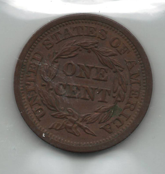 United States: 1846 1 Cent Braided Hair Small Date ICCS AU50 United States: 1846 1 Cent Braided Hair Small Date ICCS AU50