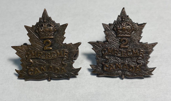 Canada: Two 2nd Canadian Mounted Rifle Battalion Collar Badges