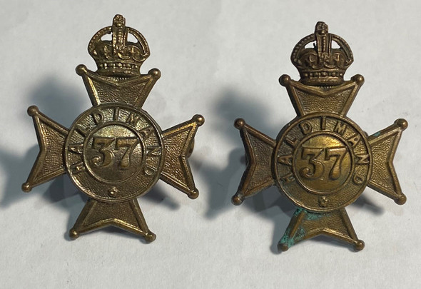 Canada: Pre WWI 37th Haldimand Collar Badge Pair
