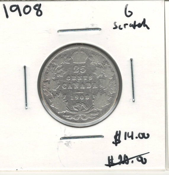 Canada: 1908 25 Cent G4 with Scratch Canada: 1908 25 Cent G4 with Scratch