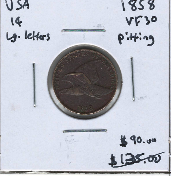 United States: 1858 1 Cent Large Letters VF30 with Pitting