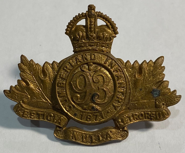 Canada: Pre WWI 93rd Cumberland Infantry 1871 Collar  Badge