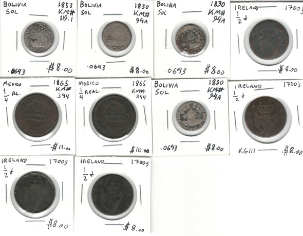 World Bulk Coin Lot: Bolivia, Ireland, Mexico etc 10 Pcs (Includes Silver) World Bulk Coin Lot: Bolivia, Ireland, Mexico etc 10 Pcs (Includes Silver)