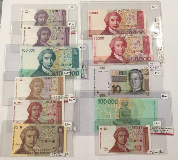 Croatia: Banknote Collection Lot (11 Pieces)