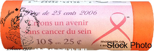 Canada: 2006 P Pink Ribbon 25 Cent Original Roll (40 Coins) - Special Wrap