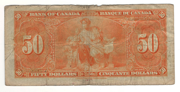 Canada: 1937 $50 Bank Of Canada Banknote B/H  BC-26b