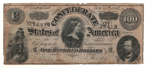 United States: 1864 $100 Richmond Confederate Banknote