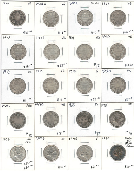 Canada: 1900 - 1962 25 Cent Quarter Coin Collection Bulk Lot Includes Silver (20 Pieces) *See Photos* Canada: 1900 - 1962 25 Cent Quarter Coin Collection Bulk Lot Includes Silver (20 Pieces) *See Photos*