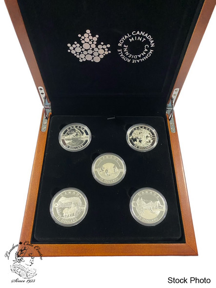 Canada: 2014 $25 O Canada Series Silver 5 Coin Set in Wooden Box Canada: 2014 $25 O Canada Series Silver 5 Coin Set in Wooden Box