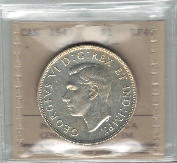 Canada: 1947 Silver Dollar Maple Leaf ICCS EF40