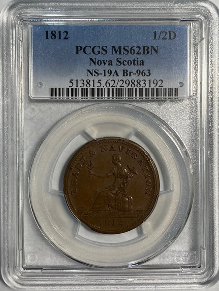 Canada: Nova Scotia: 1812 Half Penny Token Breton 963; CH. NS-19A PCGS MS62BN