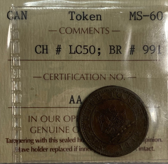 Canada: Lower Canada: 1812 Farthing Token; Breton 991, CH. LC-50 ICCS MS60 Canada: Lower Canada: 1812 Farthing Token; Breton 991, CH. LC-50 ICCS MS60