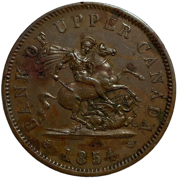 Canada: Province of Canada: 1854 Penny Token; Breton 222a Crosslet 4 EF40