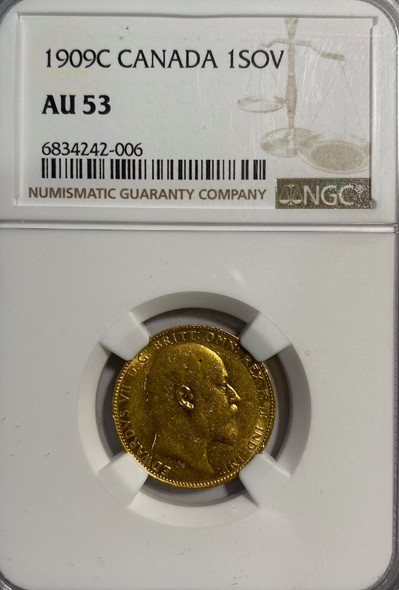 Canada: 1909c Gold Sovereign Coin NGC AU53