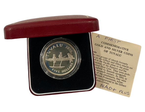 Tuvalu: 1976 5 Dollar Canoe Silver Coin