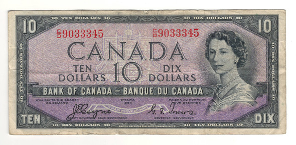 Canada: 1954 $10 Bank Of Canada Devil's Face Banknote  BC-32a