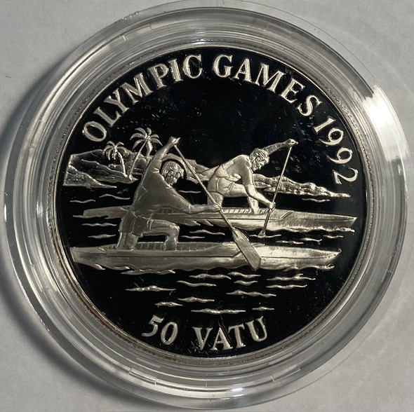 Vanuatu: 1992 50 Vatu Olympics Canoeing Silver Coin