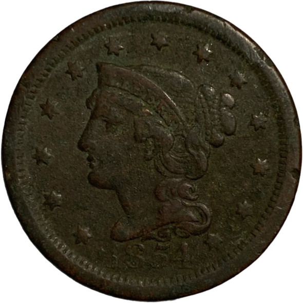 United States: 1854 Large Cent F12