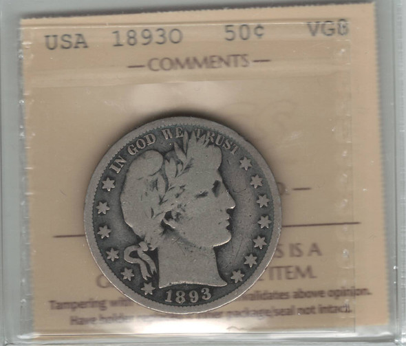 United States: 1893o 50 Cent ICCS VG8
