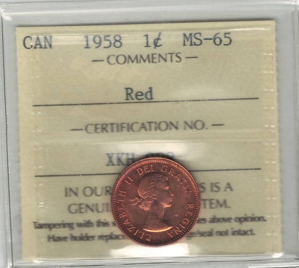 Canada: 1958 1 Cent SF ICCS MS65 Red