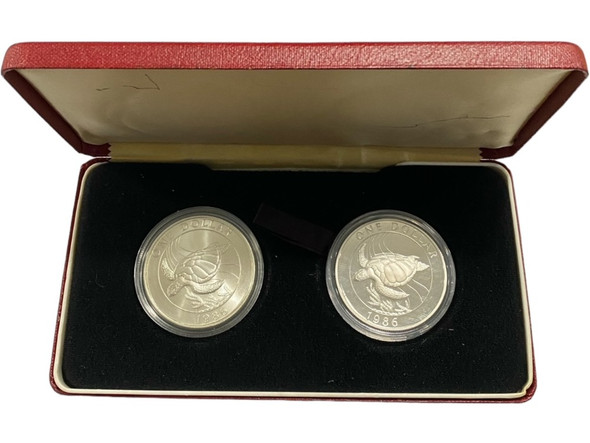 Bermuda: 1986 Dollar Silver Coin Set in Box Turtle (2 Coins)