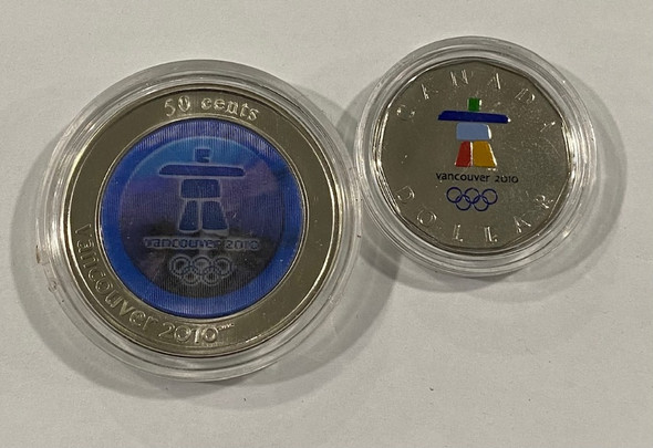 Canada: 2010 50 Cent & 1 Dollar Vancouver Olympic Inukshuk Coin Lot (2 Pieces)