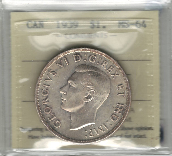 Canada: 1939 $1  Silver Dollar ICCS  MS64